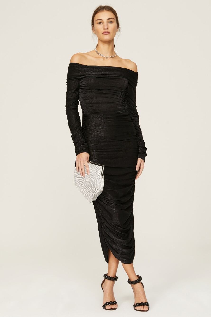 BRONX and BANCO Black Sheath Off-the-Shoulder Long Sleeve Amara Midi Dress XXL